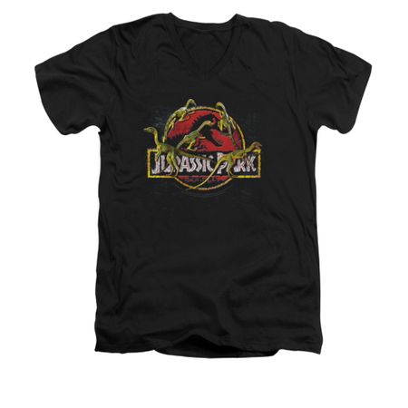 Jurassic Park Shirt Slim Fit V Neck Something Has Survived Black Tee T-Shirt