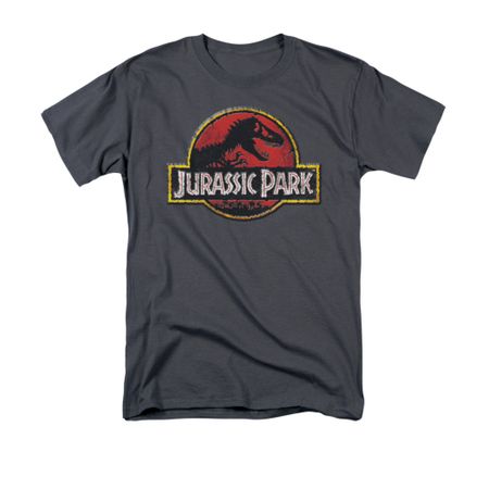 Jurassic Park Shirt Stone Logo Adult Charcoal Tee T-Shirt