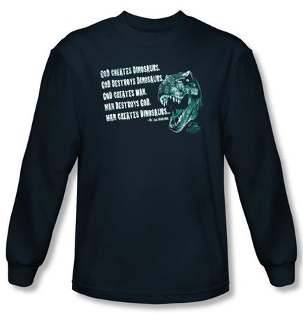 Jurassic Park T-shirt God Creates Dinosaur Adult Navy Long Sleeve Tee