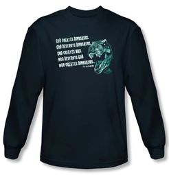 Jurassic Park T-shirt God Creates Dinosaur Adult Navy Long Sleeve Tee