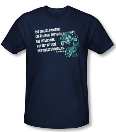 Jurassic Park T-shirt God Creates Dinosaurs Adult Navy Slim Fit Shirt