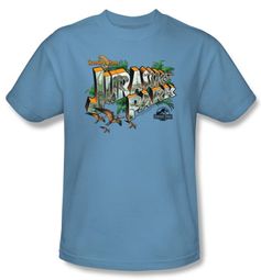Jurassic Park T-shirt Greetings From JP Adult Carolina Blue Tee Shirt