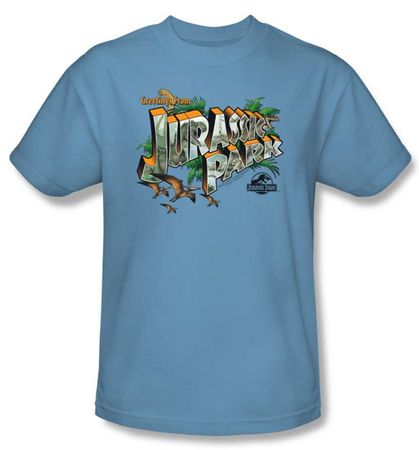 Jurassic Park T-shirt Greetings From JP Adult Carolina Blue Tee Shirt