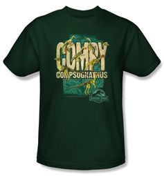 Jurassic Park T-shirt Movie Compy Adult Hunter Green Tee Shirt