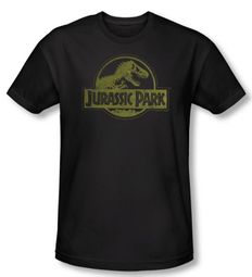 Jurassic Park T-shirt Movie Distressed Logo Adult Black Slim Fit Tee
