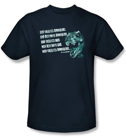 Jurassic Park T-shirt Movie God Creates Dinosaurs Adult Navy Tee Shirt