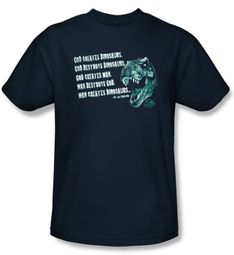 Jurassic Park T-shirt Movie God Creates Dinosaurs Adult Navy Tee Shirt