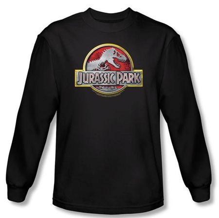 Jurassic Park T-shirt Movie Logo Adult Black Long Sleeve Tee Shirt