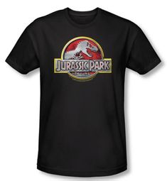 Jurassic Park T-shirt Movie Logo Adult Black Slim Fit Tee Shirt