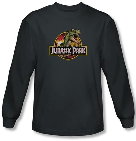 Jurassic Park T-shirt Retro Rex Adult Charcoal Long Sleeve Tee