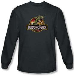 Jurassic Park T-shirt Retro Rex Adult Charcoal Long Sleeve Tee