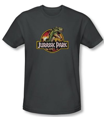 Jurassic Park T-shirt Retro Rex Adult Charcoal Slim Fit Tee Shirt