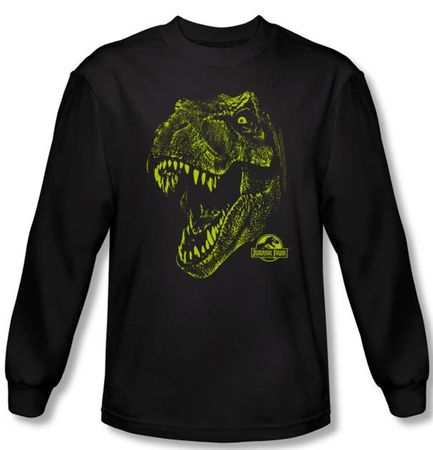 Jurassic Park T-shirt Rex Dinosaur Mount Adult Black Long Sleeve Tee