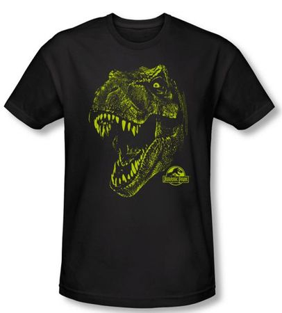 Jurassic Park T-shirt Rex Dinosaur Mount Adult Black Slim Fit Shirt