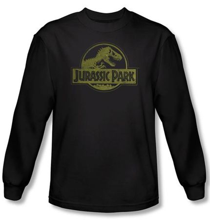 Jurassic Park T-shirt T Distressed Logo Adult Black Long Sleeve Tee