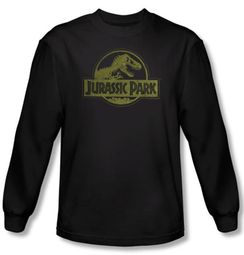 Jurassic Park T-shirt T Distressed Logo Adult Black Long Sleeve Tee