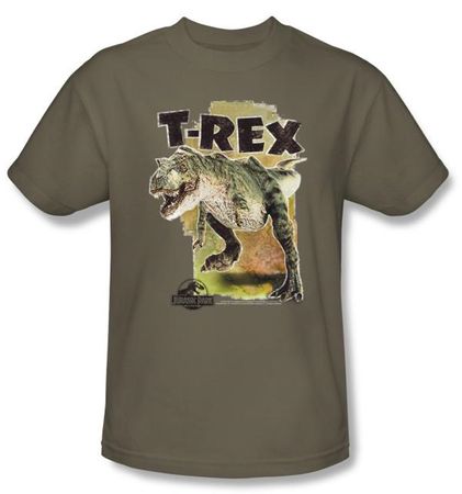Jurassic Park T-shirt T Rex Dinosaur Adult Safari Green Tee Shirt