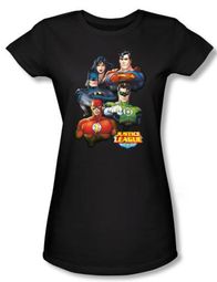 Justice League Juniors T-shirt Superheroes Group Portrait Black Shirt
