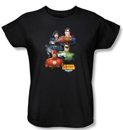 Justice League Ladies Superheroes T-shirt - Group Portrait Black Tee