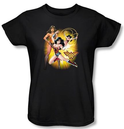 Justice League Ladies Superheroes T-shirt - Wonder Woman Black Tee