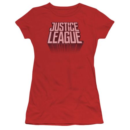 Justice League Movie Juniors Shirt Distressed Logo Red T-Shirt