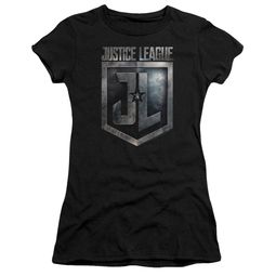 Justice League Movie Juniors Shirt Shield Logo Black T-Shirt Justice League Movie Juniors Shirt Shield Logo Black T-Shirt