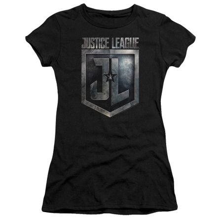 Justice League Movie Juniors Shirt Shield Logo Black T-Shirt