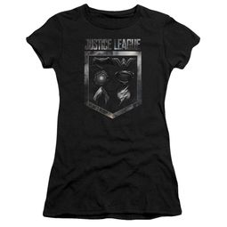 Justice League Movie Juniors Shirt Shield of Emblems Black T-Shirt Justice League Movie Juniors Shirt Shield of Emblems Black T-Shirt