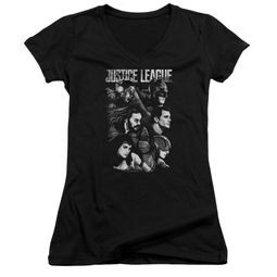 Justice League Movie Juniors V Neck Pushing Forward Black T-Shirt