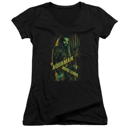 Justice League Movie Juniors V Neck Shirt Aquaman Black T-Shirt