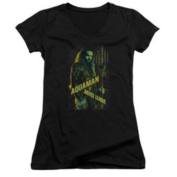 Justice League Movie Juniors V Neck Shirt Aquaman Black T-Shirt