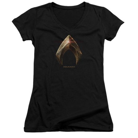 Justice League Movie Juniors V Neck Shirt Aquaman Logo Black T-Shirt