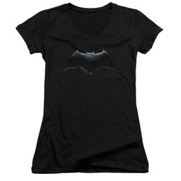 Justice League Movie Juniors V Neck Shirt Batman Logo Black T-Shirt Justice League Movie Juniors V Neck Shirt Batman Logo Black T-Shirt