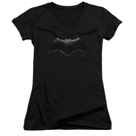 Justice League Movie Juniors V Neck Shirt Batman Logo Black T-Shirt