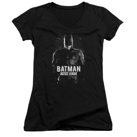 Justice League Movie Juniors V Neck Shirt Batman Profile Black T-Shirt