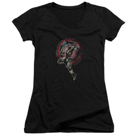 Justice League Movie Juniors V Neck Shirt Cyborg Black T-Shirt