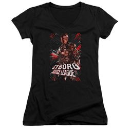 Justice League Movie Juniors V Neck Shirt Cyborg Profile Black T-Shirt