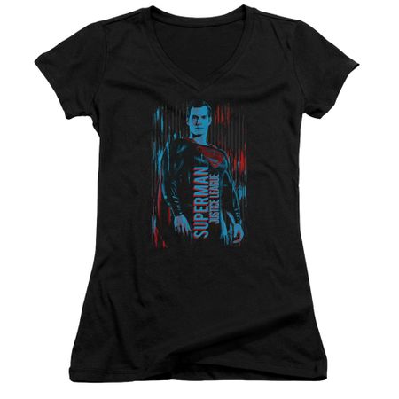 Justice League Movie Juniors V Neck Shirt Superman Black T-Shirt