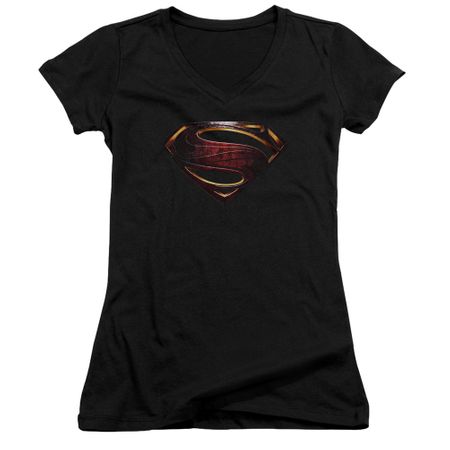 Justice League Movie Juniors V Neck Shirt Superman Logo Black T-Shirt