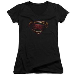 Justice League Movie Juniors V Neck Shirt Superman Logo Black T-Shirt Justice League Movie Juniors V Neck Shirt Superman Logo Black T-Shirt