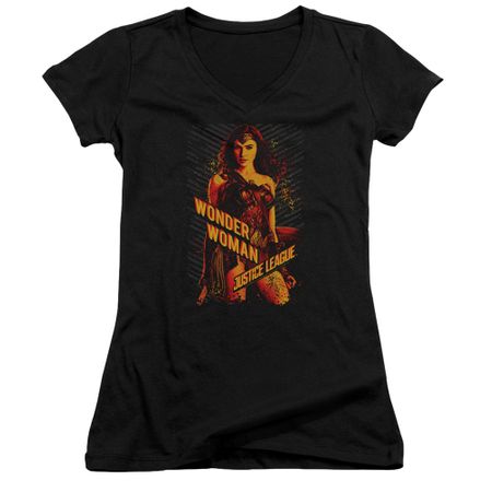 Justice League Movie Juniors V Neck Shirt Wonder Woman Black T-Shirt