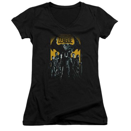 Justice League Movie Juniors V Neck Stand Up To Evil Black T-Shirt