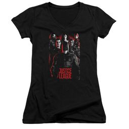 Justice League Movie Juniors V Neck The League Red Glow Black T-Shirt Justice League Movie Juniors V Neck The League Red Glow Black T-Shirt