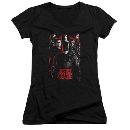 Justice League Movie Juniors V Neck The League Red Glow Black T-Shirt