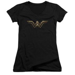 Justice League Movie Juniors V Neck Wonder Woman Logo Black Shirt Justice League Movie Juniors V Neck Wonder Woman Logo Black Shirt