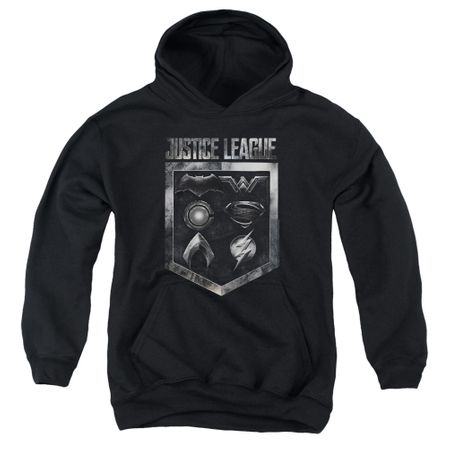 Justice League Movie Kids Hoodie Shield of Emblems Black Youth Hoody