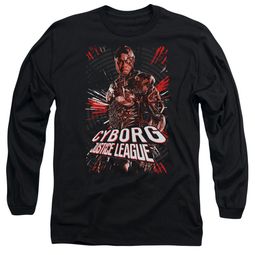 Justice League Movie Long Sleeve Cyborg Profile Black Tee T-Shirt