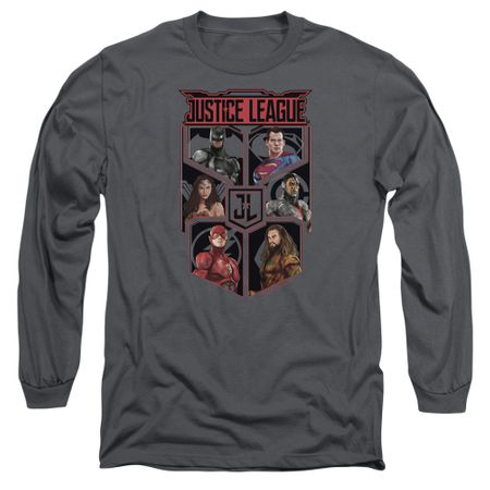 Justice League Movie Long Sleeve  League of Six Charcoal Tee T-Shirt