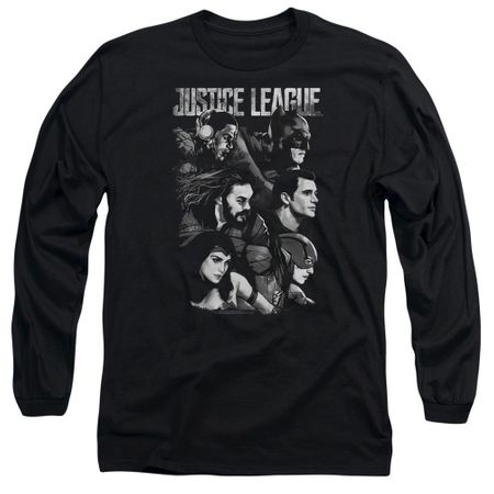Justice League Movie Long Sleeve Pushing Forward Black Tee T-Shirt