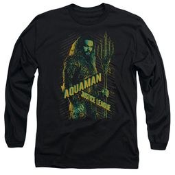 Justice League Movie Long Sleeve Shirt Aquaman Black Tee T-Shirt
